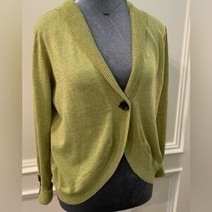 CAbi Burton Hoosy Hooded Lime Green One Button Cardigan Sweater Size Medium